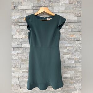 Ann Taylor LOFT Green Dress Flutter Cap Sleeve Holiday Dress 2